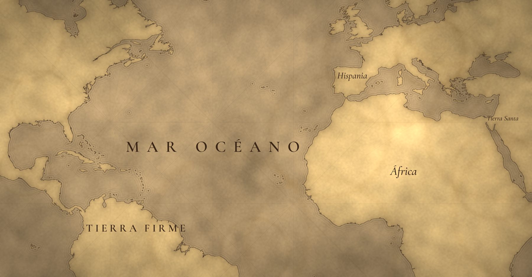 Mapa antiguo del Mar Océano, entre Hispania y Tierra Firme